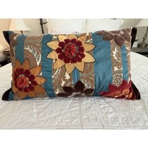 Pier 1 Imports Vintage Boho Rosettes Appliqued Rectangle Throw Pillow 14X24 EUC